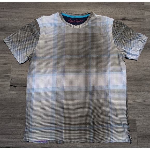 Robert Graham Other - Robert Graham Men's Blue Black & White Ombré Plaid T-Shirt Size Large